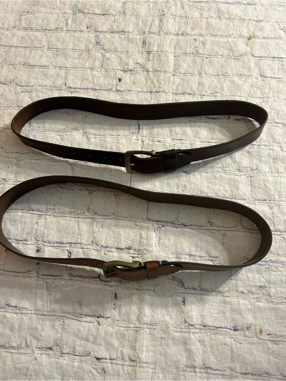 JOSEPH ABBOUD BROWN LEATHER ANTIQUE BUCKLE 36 & RUGGED BROWN RETRO LEATHER BELTS